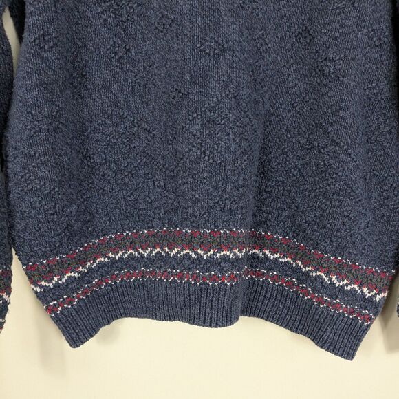 Pullover Sweater Mens L Blue Vintage 90s Embroider Snow Dad Cabin Ski Holiday - Picture 8 of 11